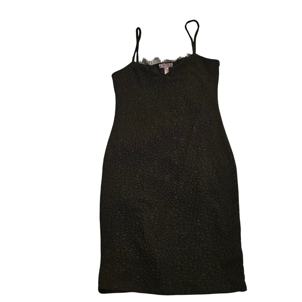 Leith Women’s S Black Lace Trim Textured Spaghetti Strap Bodycon Mini Dress